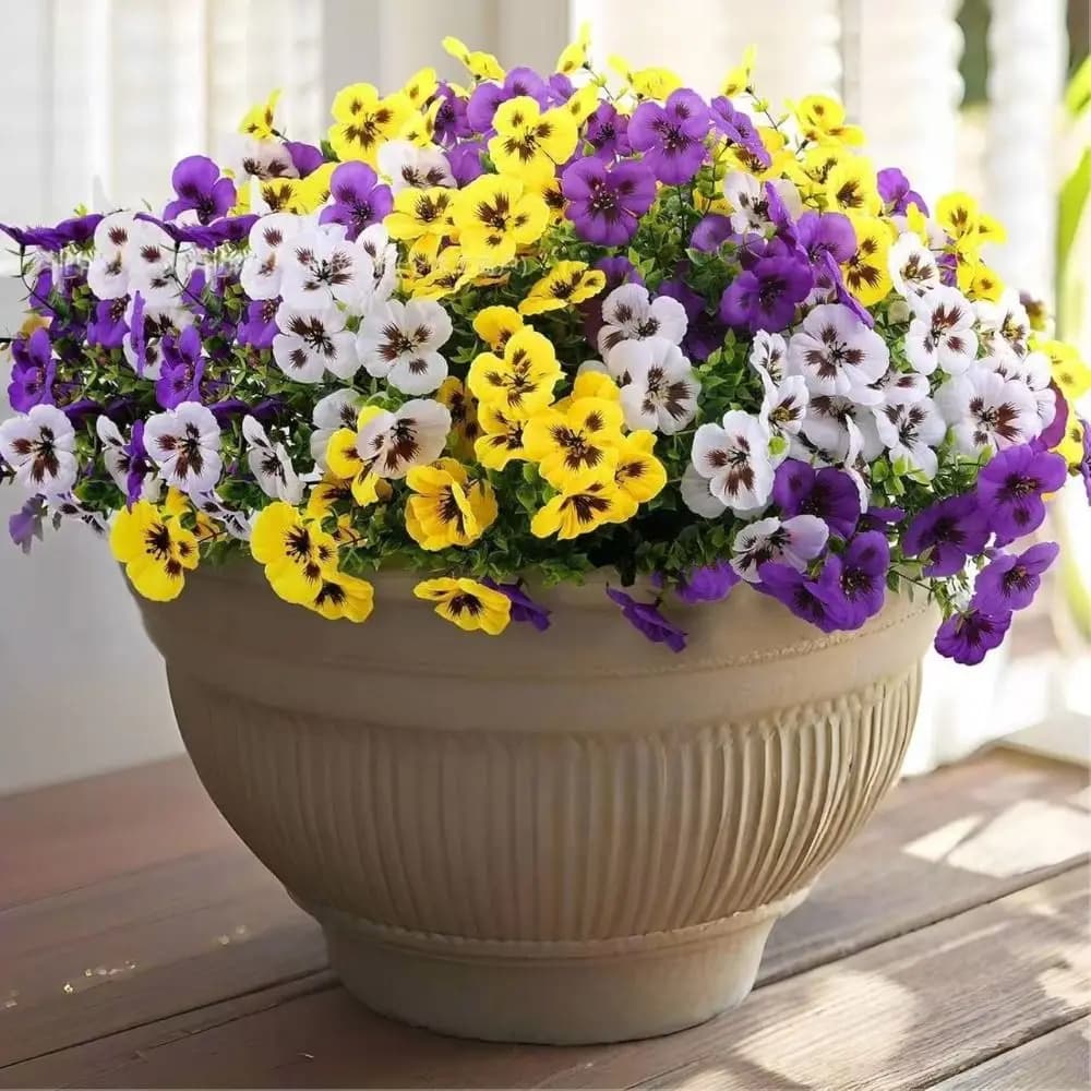 10Pcs/Set Fake Plants Artificial Pansy Flowers DIY Floral Fall Decor Simulated Violet Bouquet Realistic Soft Simulation Flowers