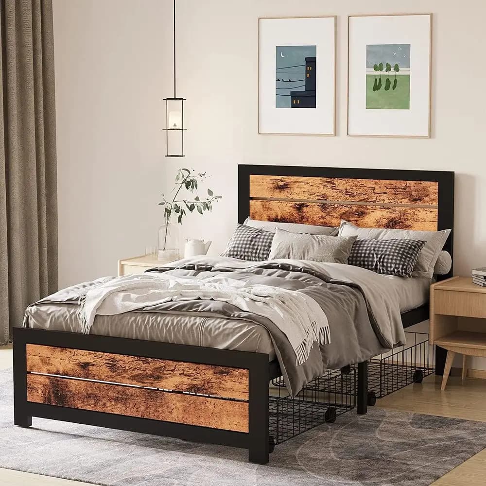 Single Metal Bed with Container, Steel Doge Support, Children's and Adults' Sublet Trolleys, Non-Required Wire Mesh