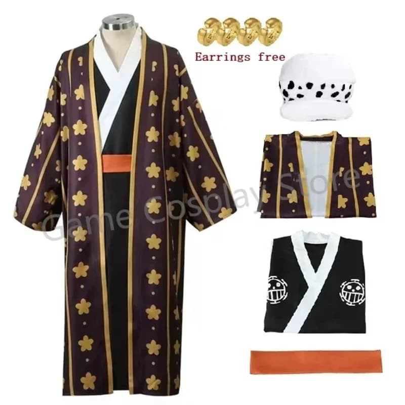 NewTrafalgar Costume Cosplay Anime Figure Trafalgar Law Cappello Kimono Uniforme Set completo per Halloween Carnevale Festa Uomo Donna2025