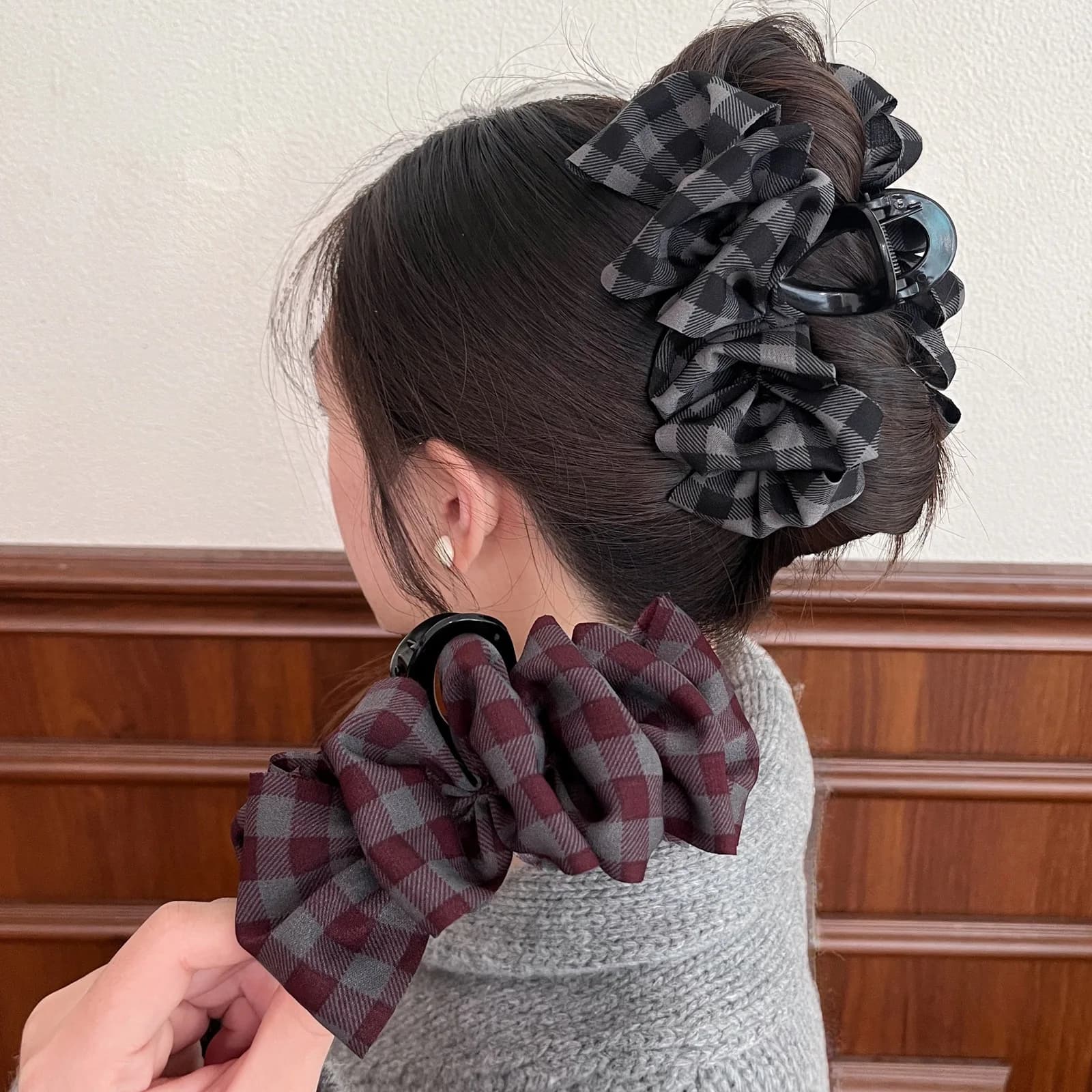 Artiglio per capelli grande con bolle di nuvola scozzese in stile coreano, fermaglio per capelli elegante e di fascia alta per la parte posteriore della testa, adatto per l'uso quotidiano