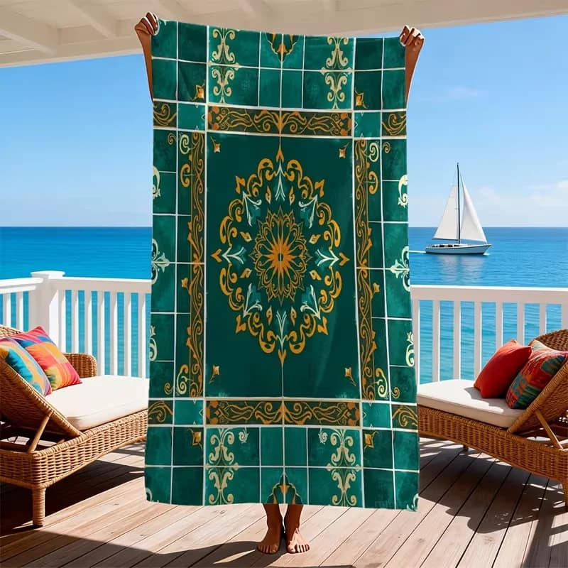 Telo Mare Boho Marocchino con Stampa Floreale Etnica, Asciugatura Rapida, Anti-Sabbia, Assorbente, per Viaggi Estivi e Vacanze al Mare