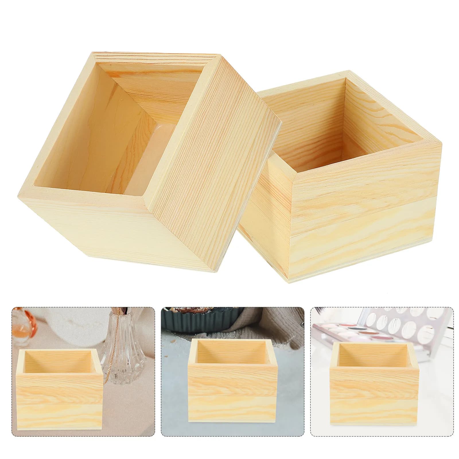 Set di 2 Piccole Scatole in Legno, Contenitori Organizzatori per Gioielli, Articoli per il Fai-da-Te, Oggetti Vari, per Scrivania, Camera da Letto, Dormitorio, Soggiorno, Casa