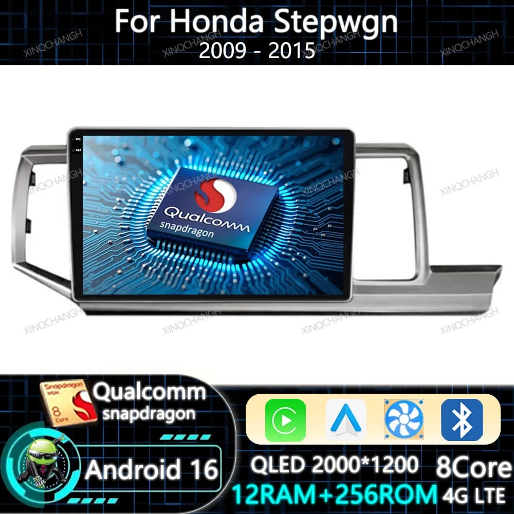 Android 16 Car Radio For Honda Stepwgn 4 2009 - 2015 Head Unit Carplay Auto Multimedia Video Player GPS Qualcomm 4G LTE 5G WIFI
