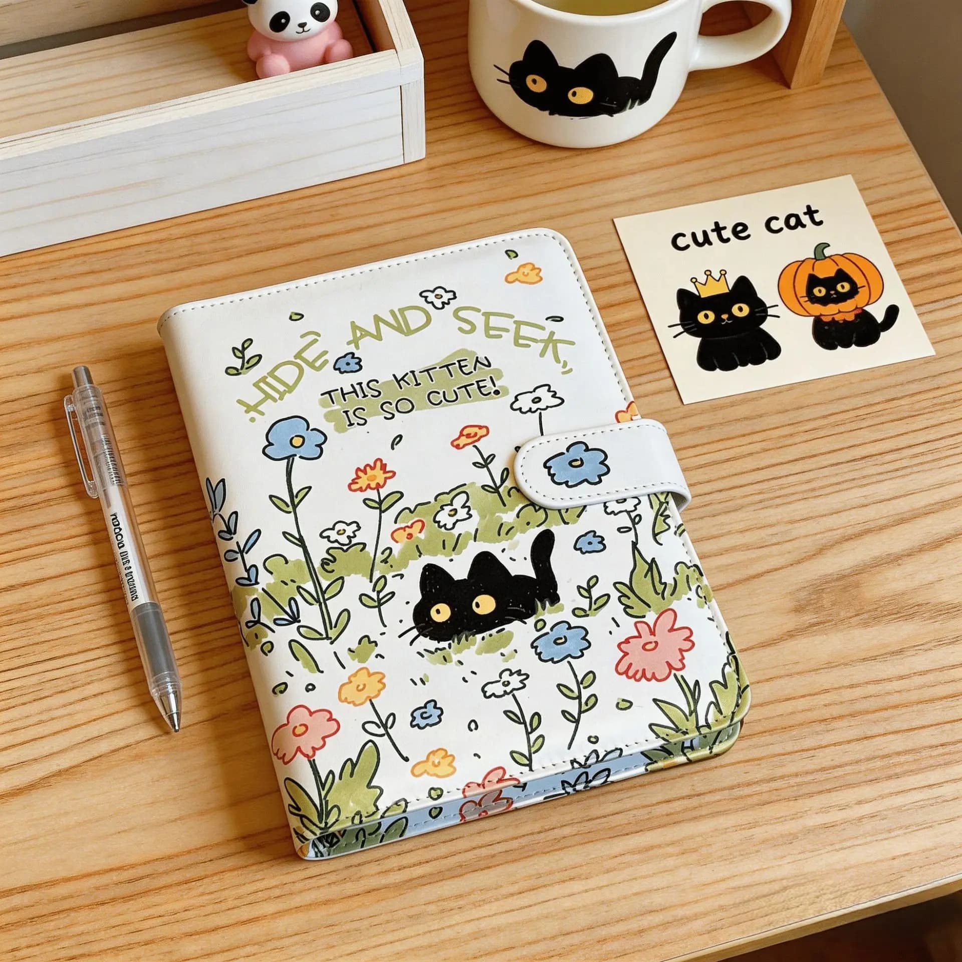 A5 A6 Kitten in the Flowers Notebook High Aesthetics DIY Binder Photocards Collect Book Diary Agenda Planner Cover Stationery