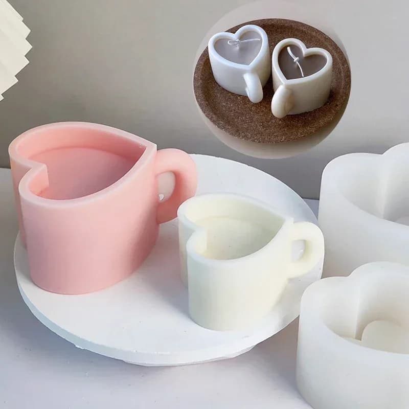 Stampo per candele in silicone con tazza a forma di cuore d'amore fai-da-te, grande stampo per sapone in resina aromatica in gesso, decorazioni per la casa fatte a mano, regali di San Valentino