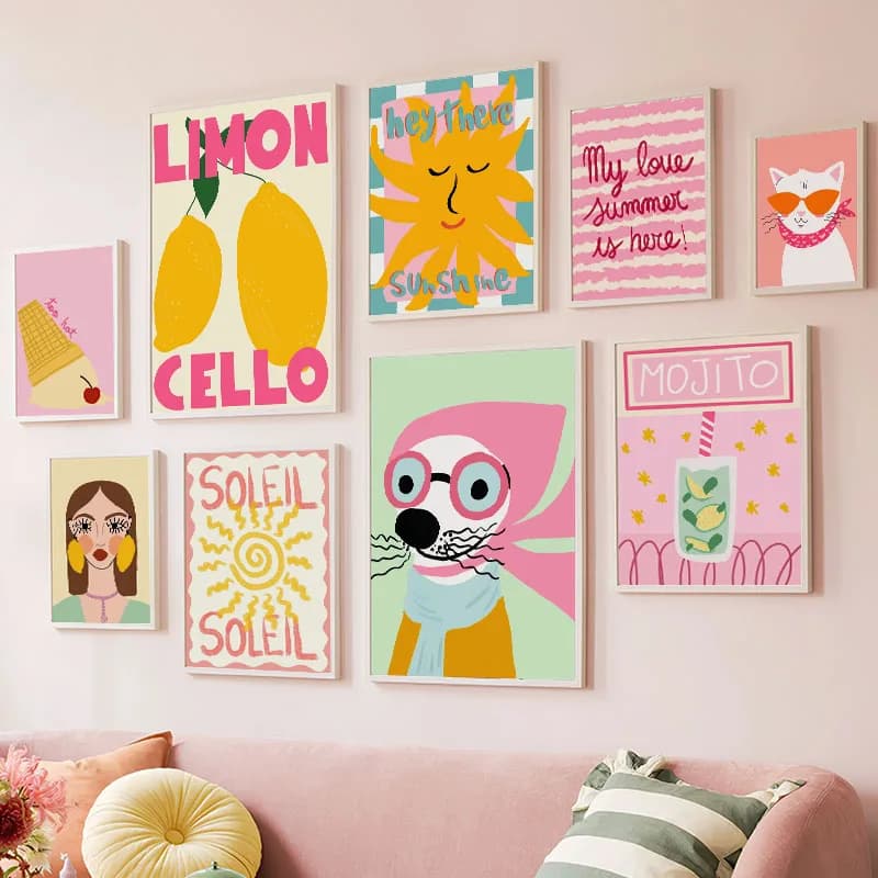 Fashion Girl Dog Vase Flower Lemon Abstract Posters And Prints Wall Art Canvas Painting Picture Hotel Bar For Living Room Decor