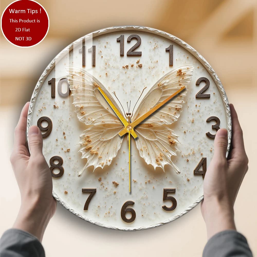 Tempered Glass Wall Clock White Gold Butterfly Clock Suitable for Wall Decorations or Table Display everywhere