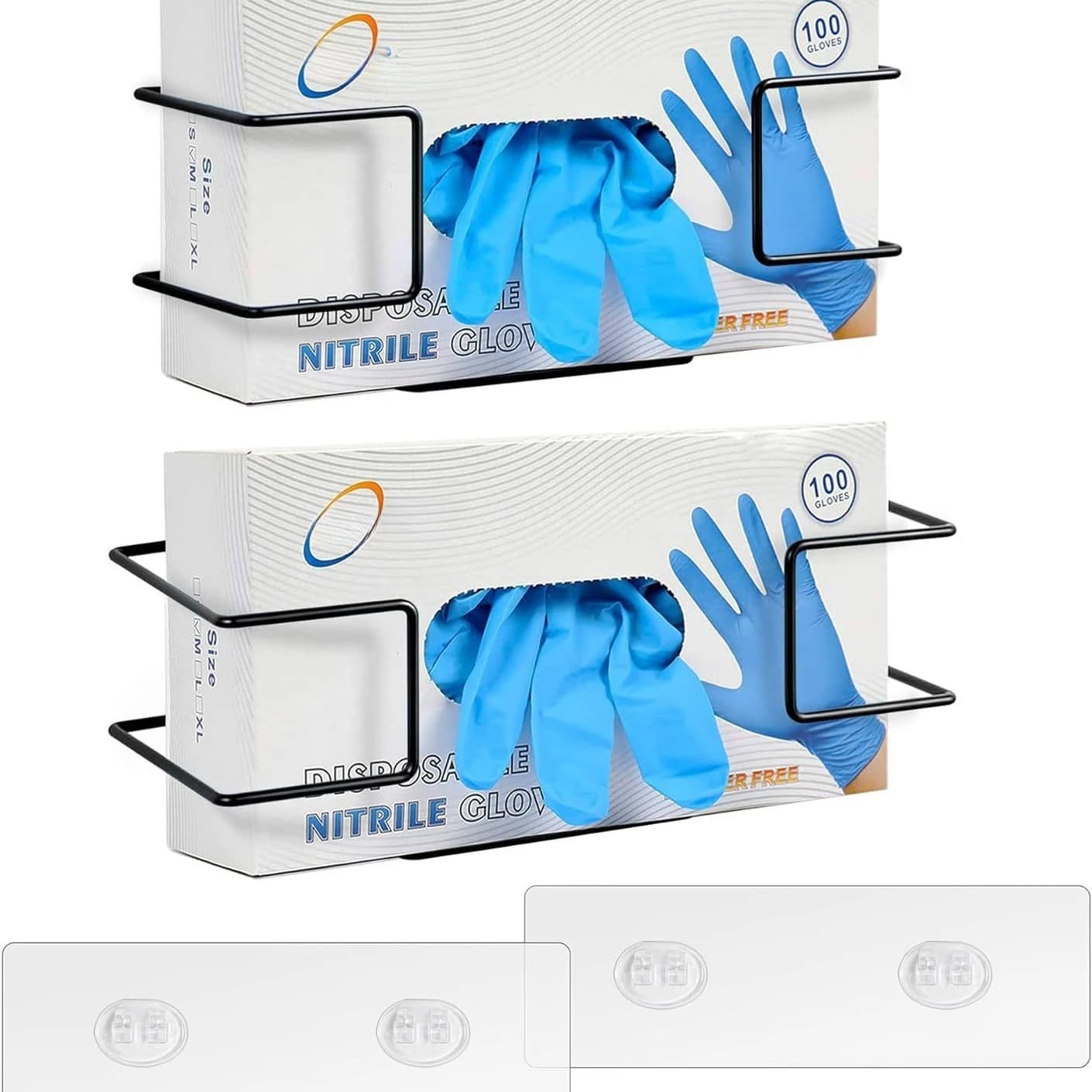 2pcs Glove Box Holder Wall Mount Disposable Glove Dispenser, Metal Glove Rack for Rubber Latex Gloves Organizer Facial Tissue
