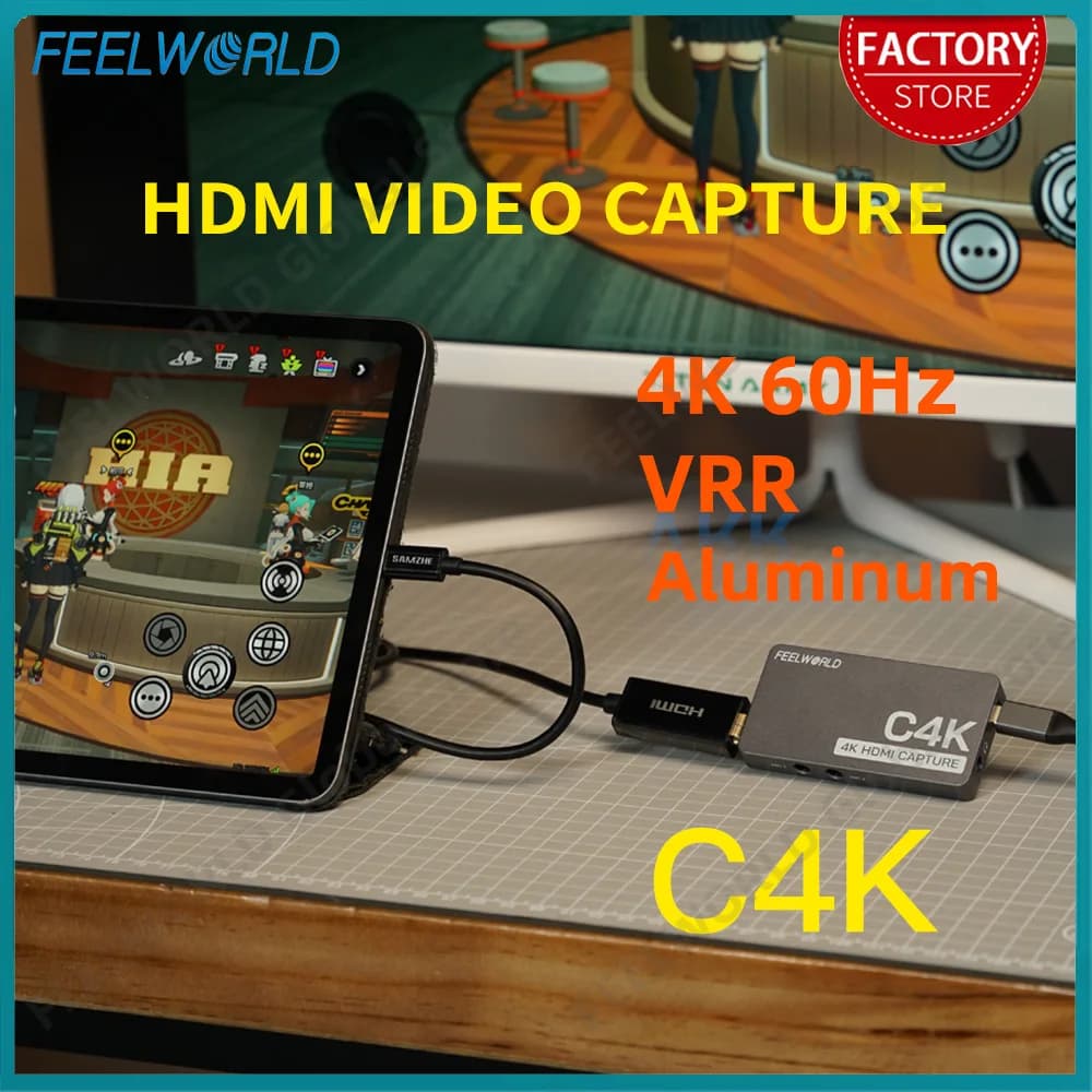 FEELWORLD C4K HDMI2.0 Scheda di acquisizione video con supporto 4K 60Hz VRR Plug and Play per giochi Streaming Conferenze YouTube Tiktok