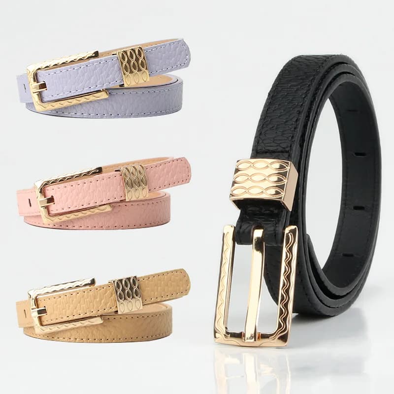 Cintura sottile in ecopelle da donna con fibbia dorata, cintura casual per jeans e abiti