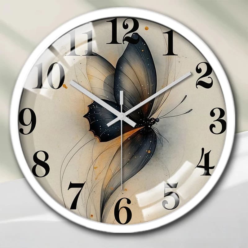 Elegant round butterfly-shaped suspended wall clock, suitable for living room, school, study room, bedroom, children's gifts