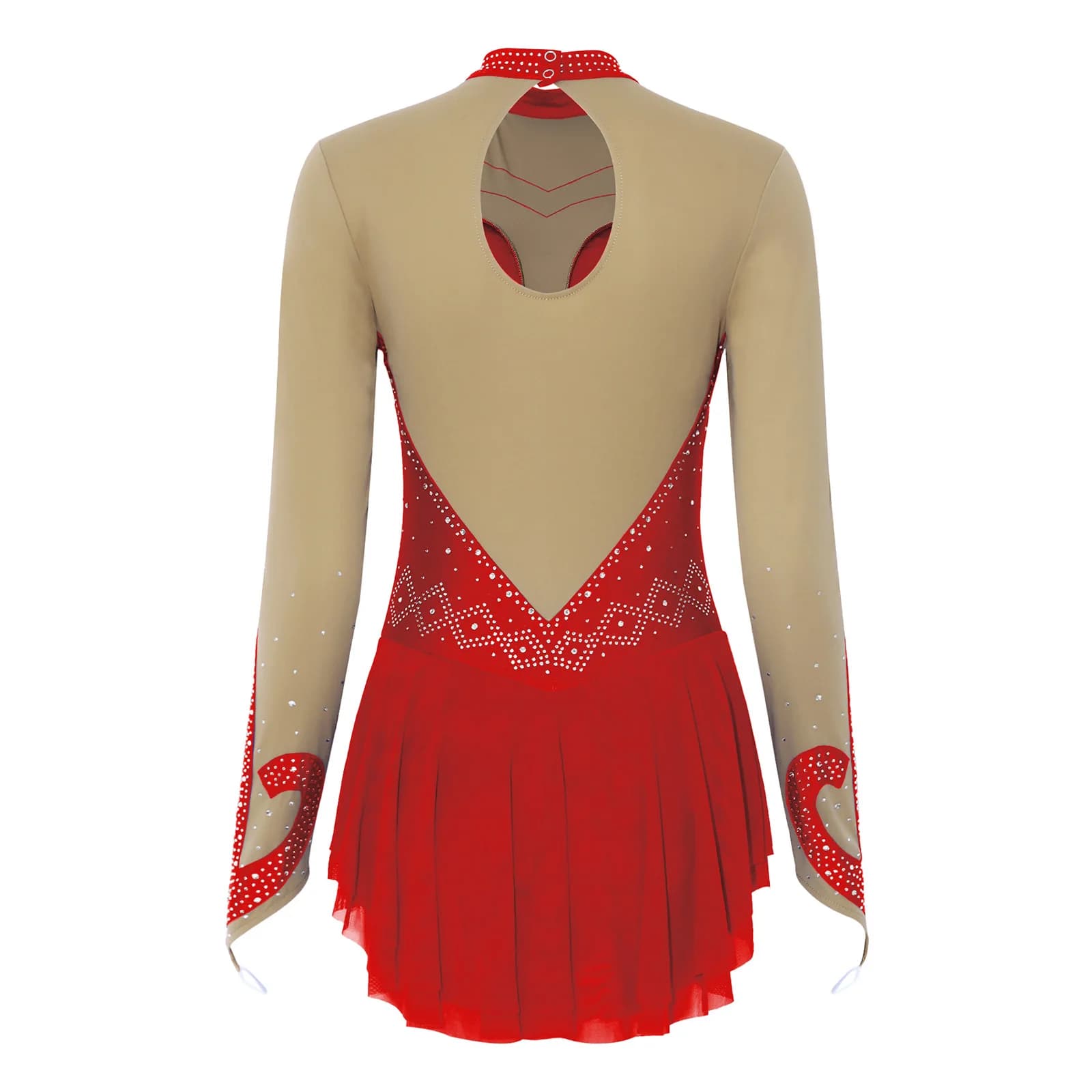 Body da Pattinaggio Artistico da Donna con Strass, Vestito a Maniche Lunghe con Ruches e Strati in Rete, Leotard per Danza Lirica e Ginnastica