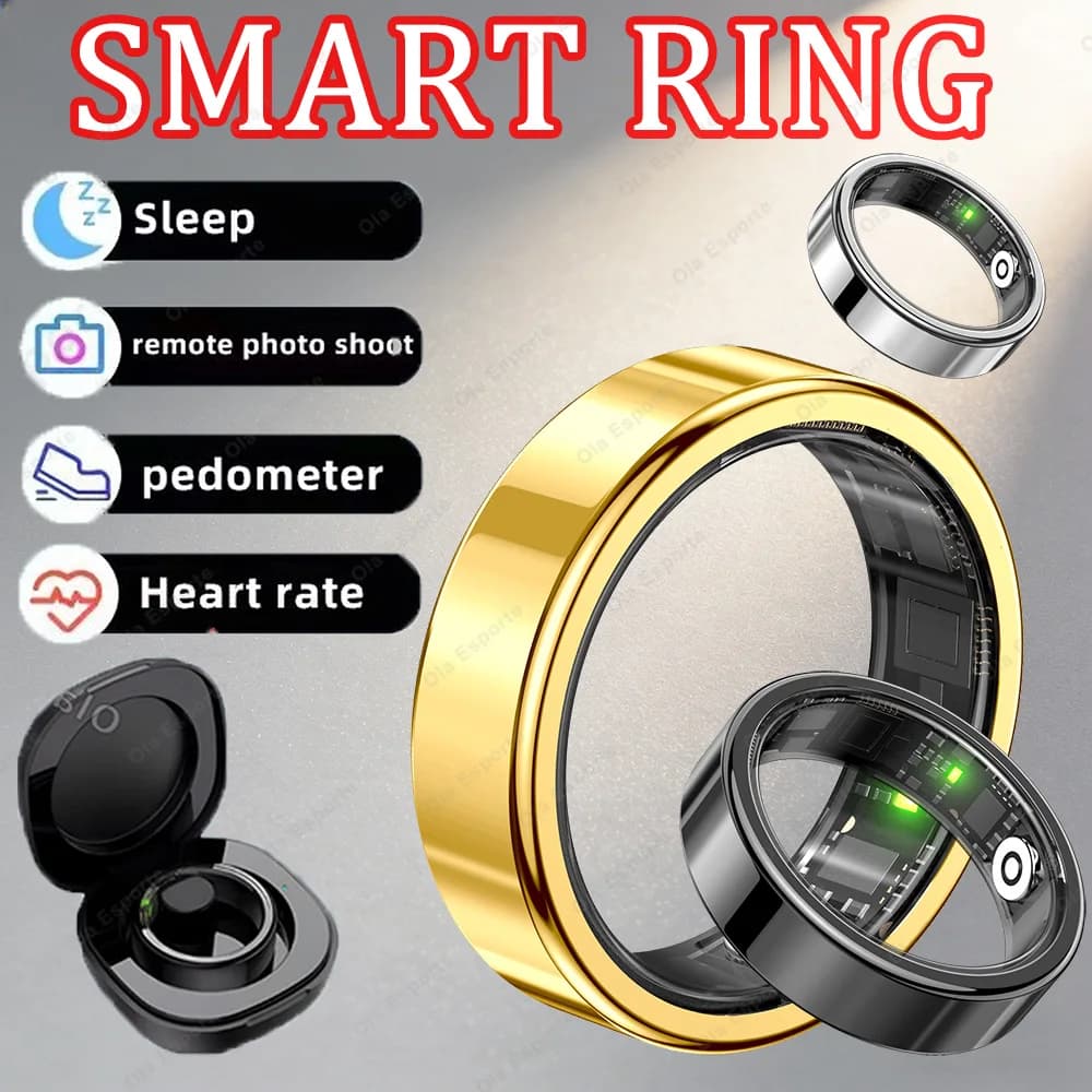 Anello Intelligente Multifunzionale alla Moda per Uomo e Donna, Monitoraggio della Frequenza Cardiaca, Pressione Sanguigna, Ossigeno nel Sangue, Contapassi, Smartring