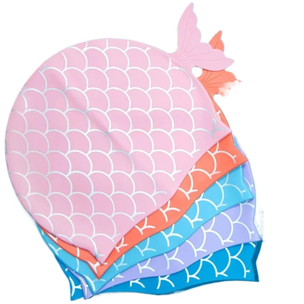 1 pcs siren tail swim cap for kids silicone waterproof cartoon for kids girls diving hat free surf swim accessories