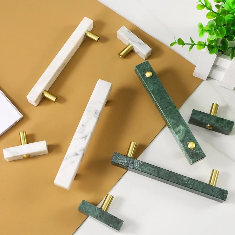 50/130MM Square Strip Furniture Handle Drawer Knob Natural Marble Brass Handles for Kitchen Wine Cabinet Door Wardrobe Pulls Diy