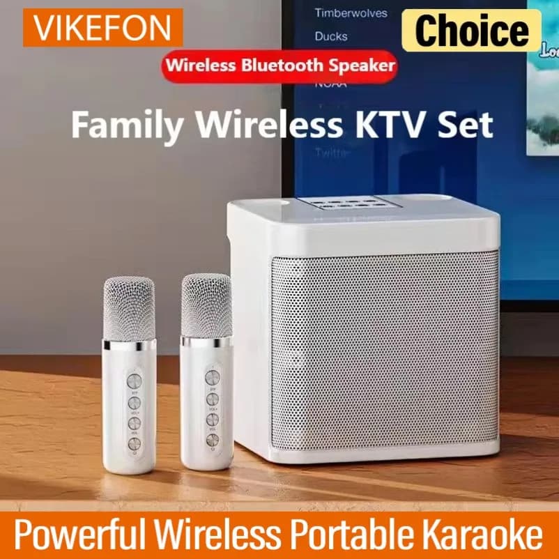 Potente microfono doppio portatile wireless da 10 W Suono Bluetooth Festa in famiglia all'aperto Karaoke Subwoofer Boom Box con 2 microfoni