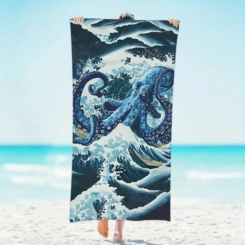 Asciugamano da spiaggia con motivo a onde di polpo, coperta da esterno antivento e protettiva dal sole per piscina, campeggio, viaggi