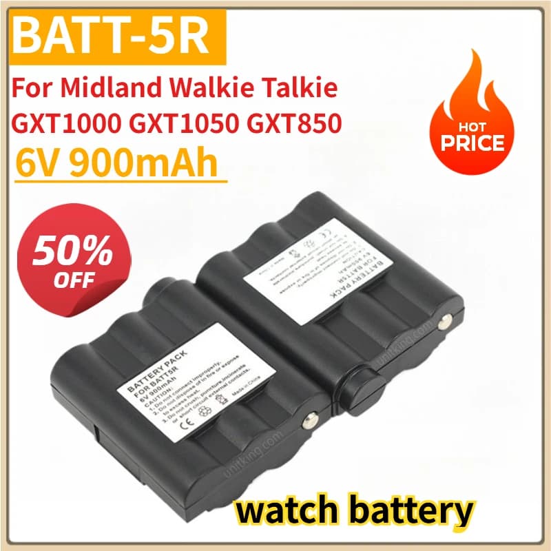 Batteria digitale BATT-5R 6V 900mAh per Midland Walkie Talkie GXT1000 GXT1050 GXT850 GXT860 GXT900 GXT950 e GXT Series
