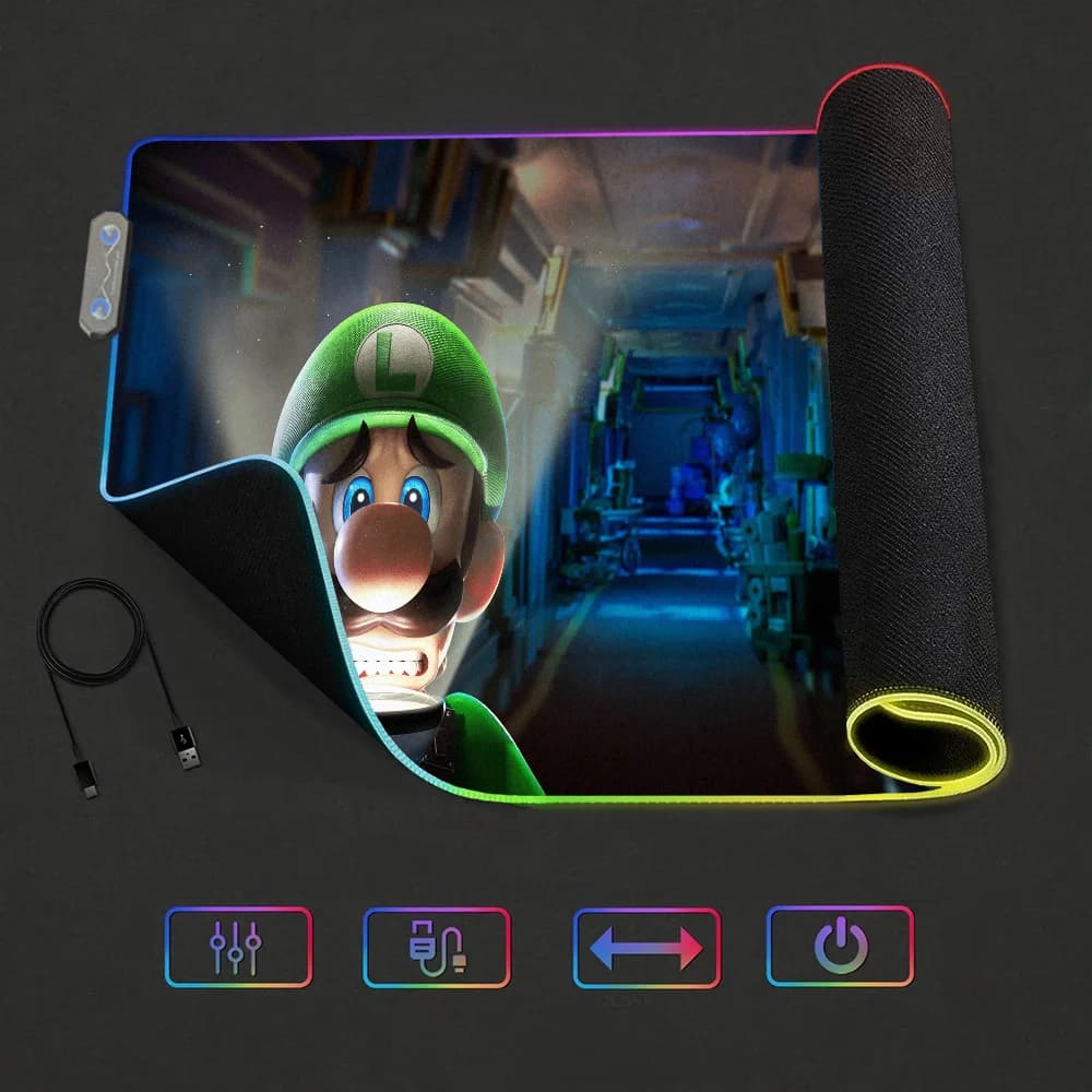 Tappetini per mouse Tappetino per mouse Mansion Gaming LED Luigis 3 Tappetini da tavolo Retroilluminati in gomma Desktop XXL RGB Gioco da scrivania Micro USB