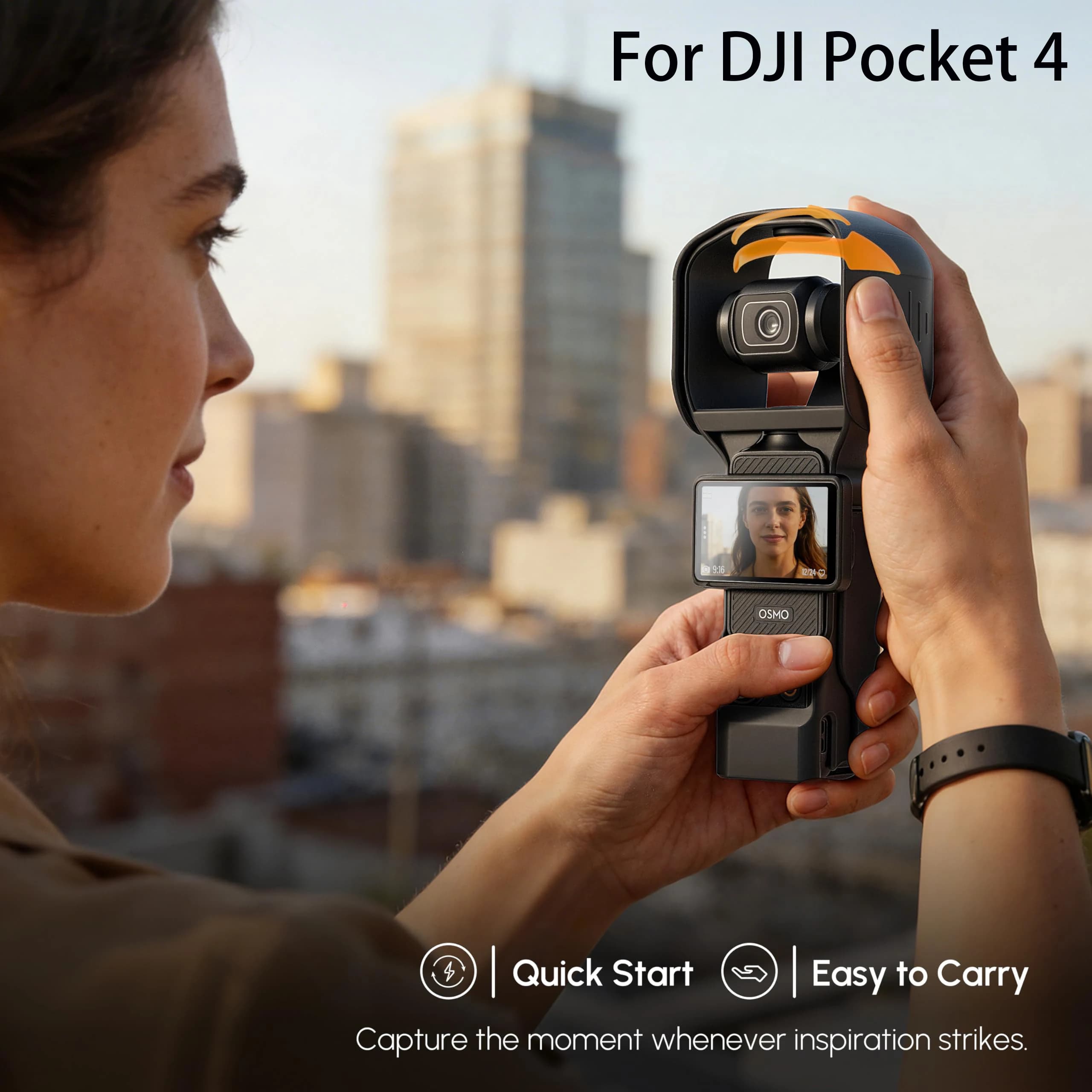 Custodia Protettiva per DJI OSMO Pocket 4, Protezione per Gimbal che si posiziona piatto sulle superfici e si adatta nelle tasche per Vlogging e Registrazioni in Viaggio
