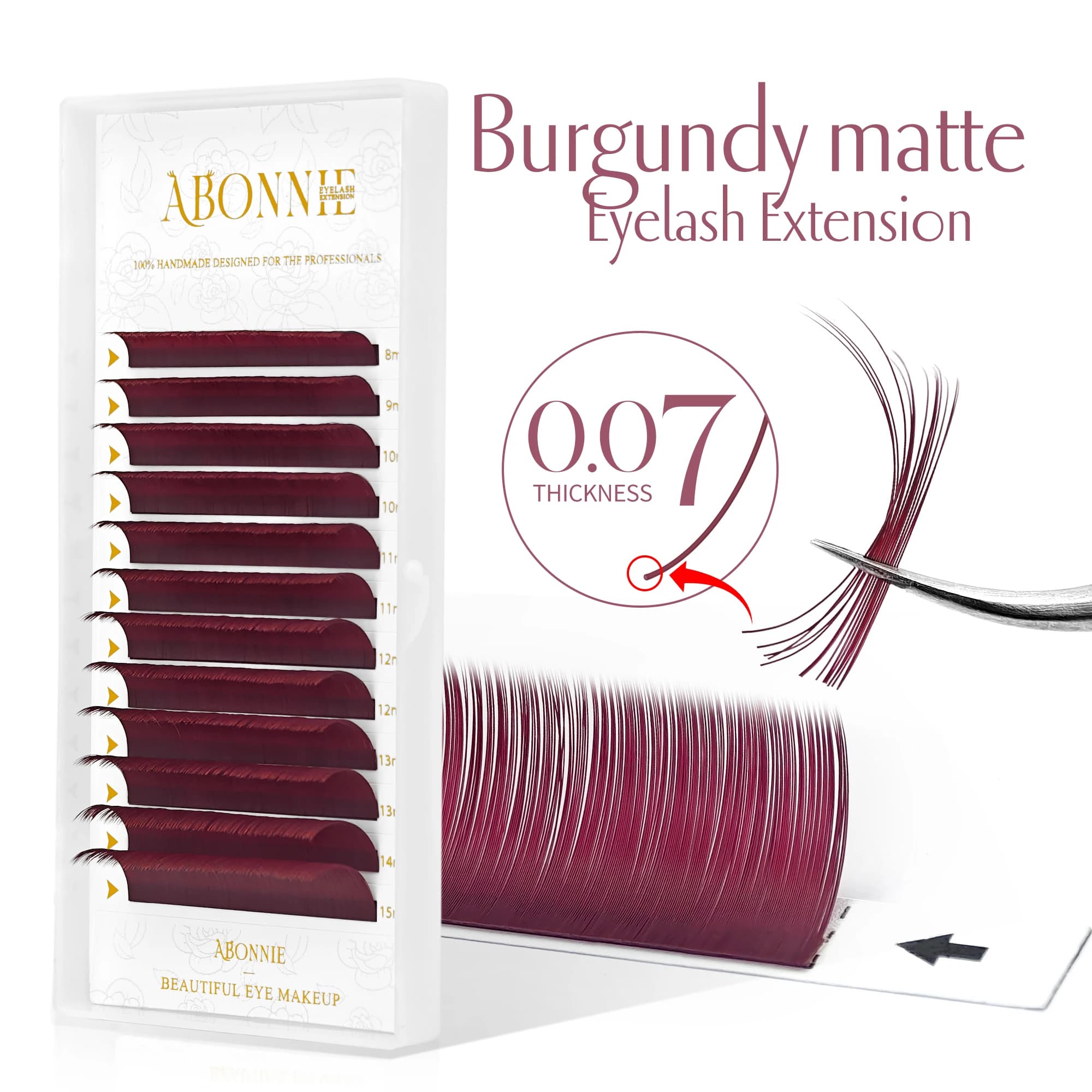 Extension ciglia Abonnie Burgundy Matte Volume 8-15mm, ciglia finte classiche singole, voluminose per la bellezza degli occhi