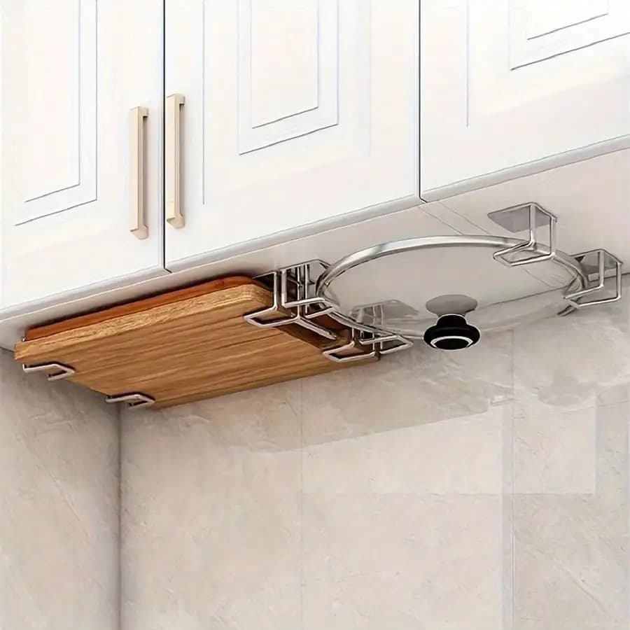 Confezione da 4, portaoggetti da cucina, portaoggetti da parete senza cuciture, tagliere per armadietto, posizionamento dei pannelli, griglia per coperchio della pentola