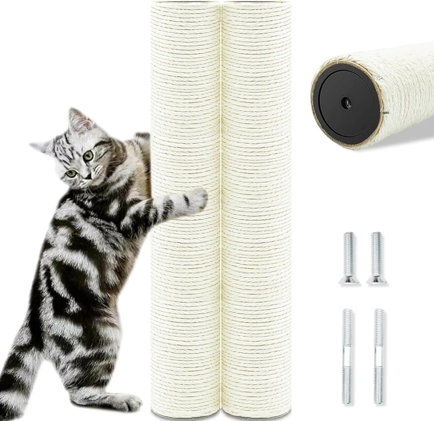 Ricambio per Tiragraffi per Gatti, 2 Pali in Sisal da 40 cm con Viti M8, Parti Durevoli per Tiragraffi per Gatti per Ristrutturazione
