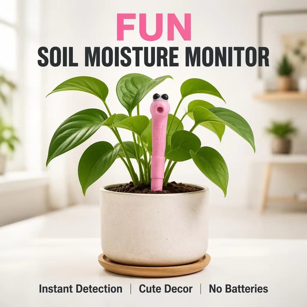 Fun Earthworm Humidity Detector, Garden Ground Plug Ornament, Cute Terrace & Potted Plant Decor with Humidity Test Function
