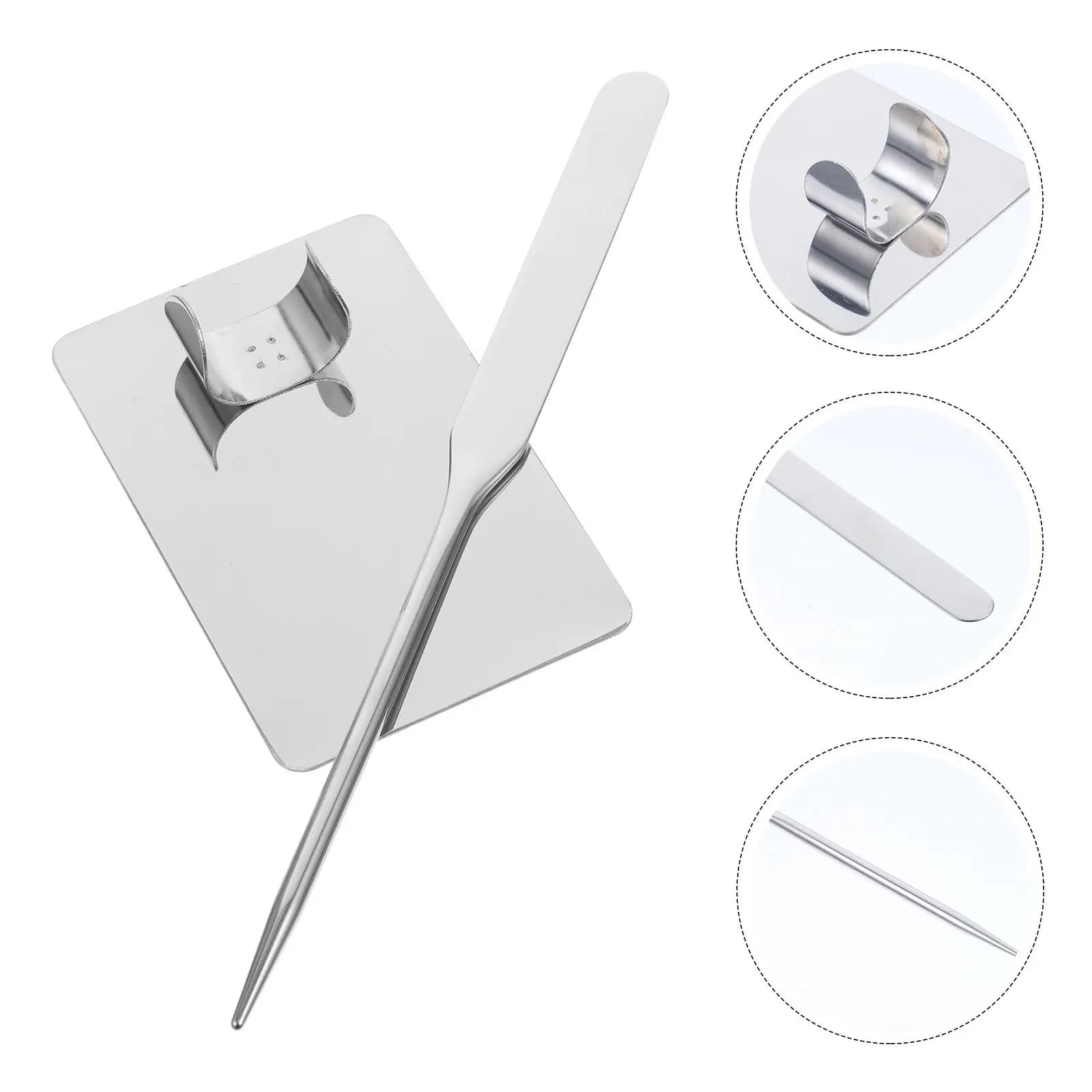 1Set Makeup Mixing Palette Stainless Steel Smooth Flat Ring Palette Spatula Tool for Pigment Nail Color Foundation