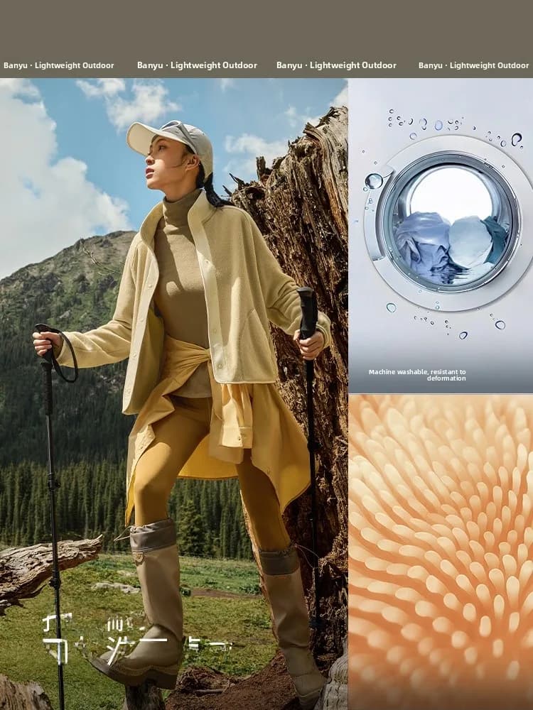 Giacca in Pile Leggera con Motivo Foglia di Banana per Donna, Versione Migliorata Autunno-Inverno, Antivento e Calda con Interno in Fibra di Poliestere