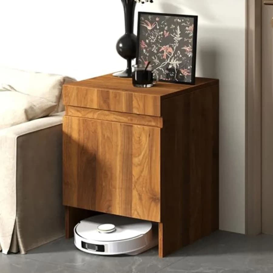 Vacuum robot cabinet with doors, side table for vacuum robots, self-supporting wooden shelf for home and office, for living room