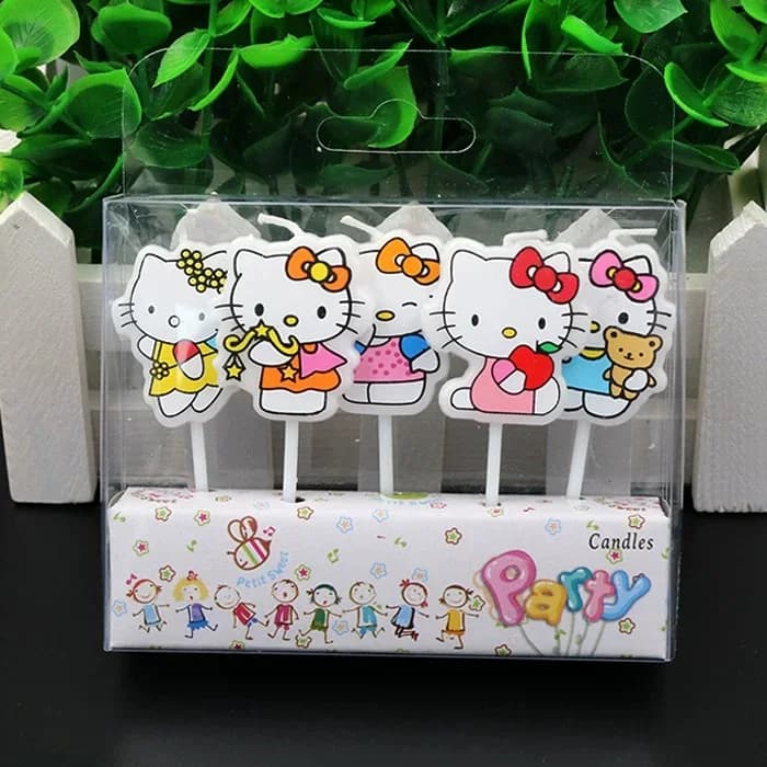 5pcs/Set Kawaii HelloKitty Handmade DIY Candle for Kids Happy Birthday Party Cake Decoration Anniversary Parties Supply