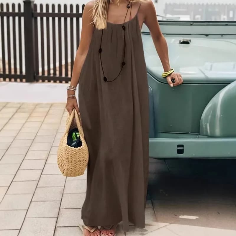 Fashion Solid Color Camisole Dress for Women in Summer Loose and Large Sleeveless Long Vacation Beach Vest Long Skirt Maxi Dress