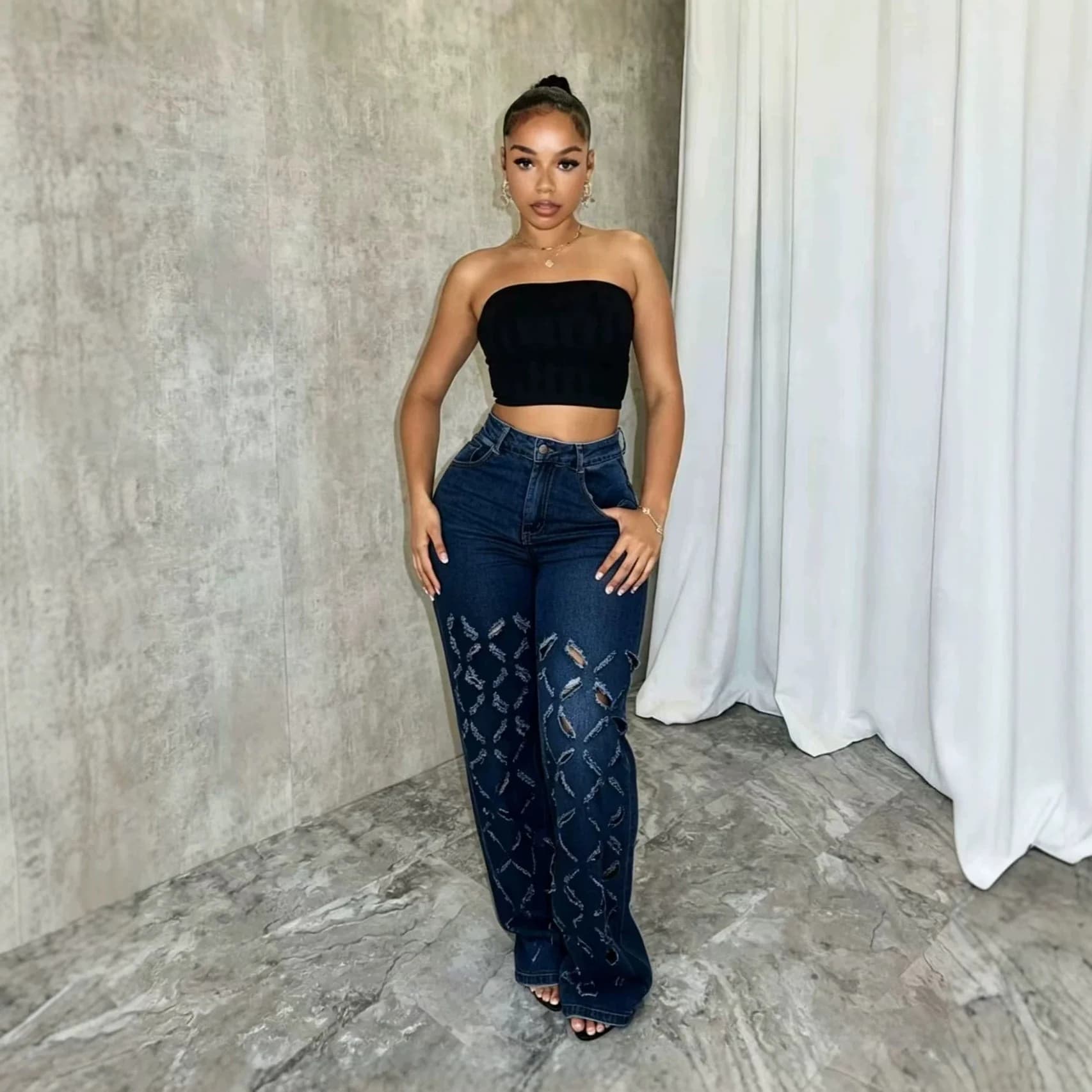 Fashionable Women's Jeans Loose Fit Comfortable Cotton Stretch Denim Pants Streetwear Trousers Light Wash Natural Waist Jeans