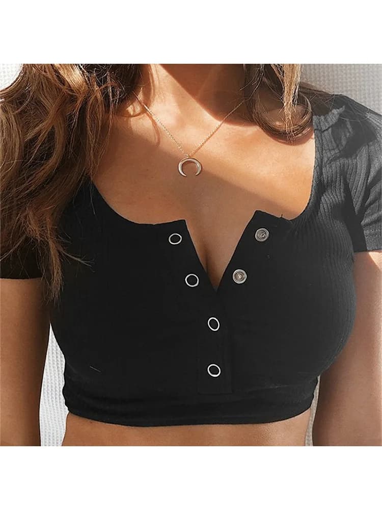Donna manica corta Crop top elegante Plain basic debardeur femme t-shirt Party bodycon bandage stretch Vest Tee tunique femme
