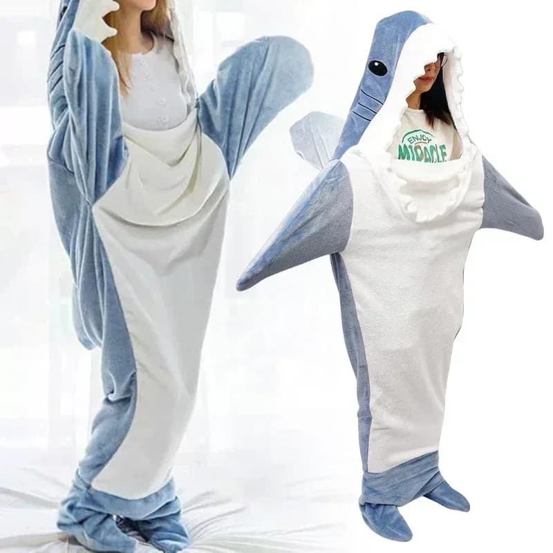 Cartoon Shark Covered Plaid Women's Pijama Sandy Bathrobe shark cover Megalodon adult dress Homewear Plaid Comfortable bathrobe