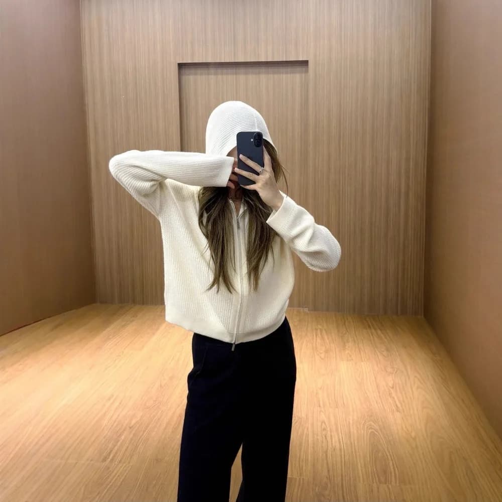 New Autumn and Winter 100% Sheep Wool Hooded Cardigan Leggings Wide Leg Pants Suit