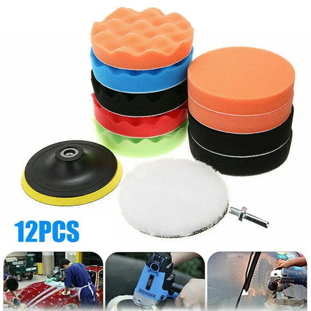 12PCS 3 inch polishing sponge Set Auto polishing disc Auto polishing sponge polishing sponge polisher for car Adapter for drill Cleaning tool