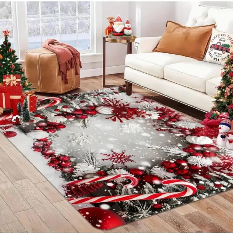 1PCS Christmas Snowflake Area Mat Red with Gold and White Snowflakes Living Room Bedroom Decoration Holiday Home Decoration