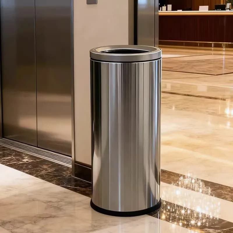 Large Capacity Round Stainless Steel Standing Trash Can Commercial Waste Bin for Shopping Mall Elevator Aisle Public Corridor