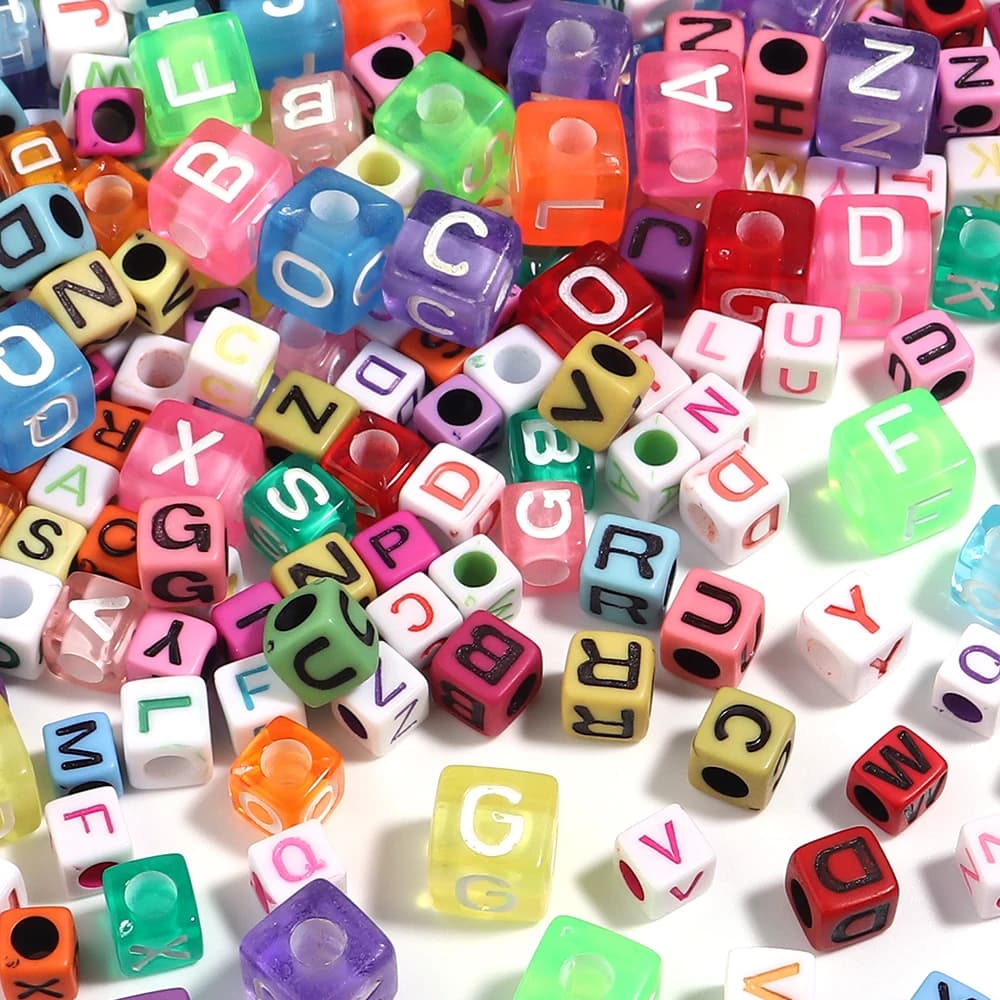 100 pz/lotto 6 7 10mm Acrilico Lettera Perline Misto Quadrato Grande Foro Perline Sparse Per Creazione di Gioielli FAI DA TE Bracciali Collana accessori