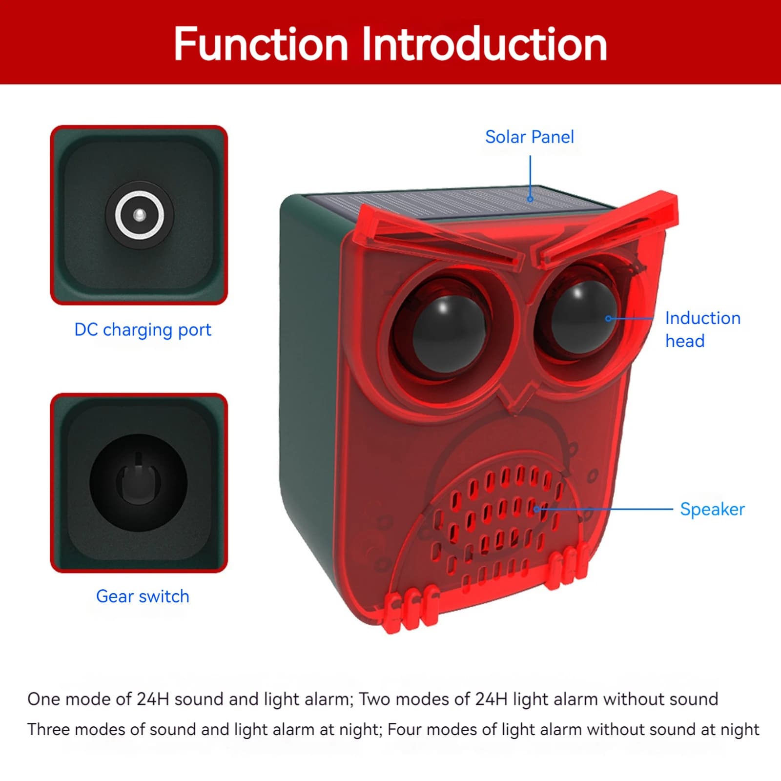 Solar Outdoor Motion Sensor Alarm Waterproof Home Alarm Dog Barking&Gunshot Sound Loud Noise Maker for Yard Farm Garden
