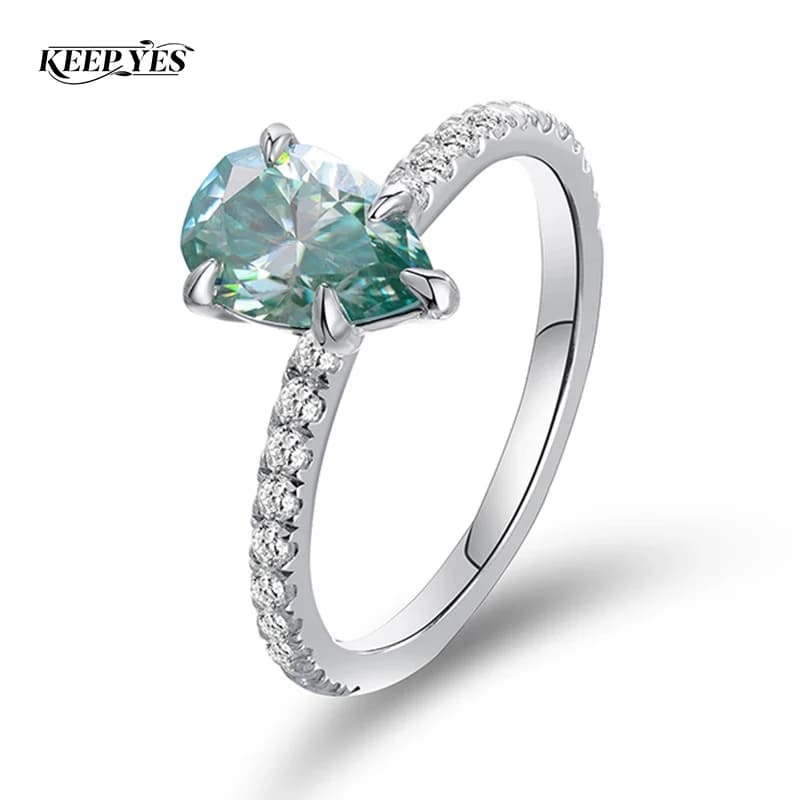Anello KEEP YES con Moissanite Taglio a Pera 6*9mm 1.6ct per Donne, Blu Chiaro Scintillante, Fede Nuziale in Argento Sterling 925