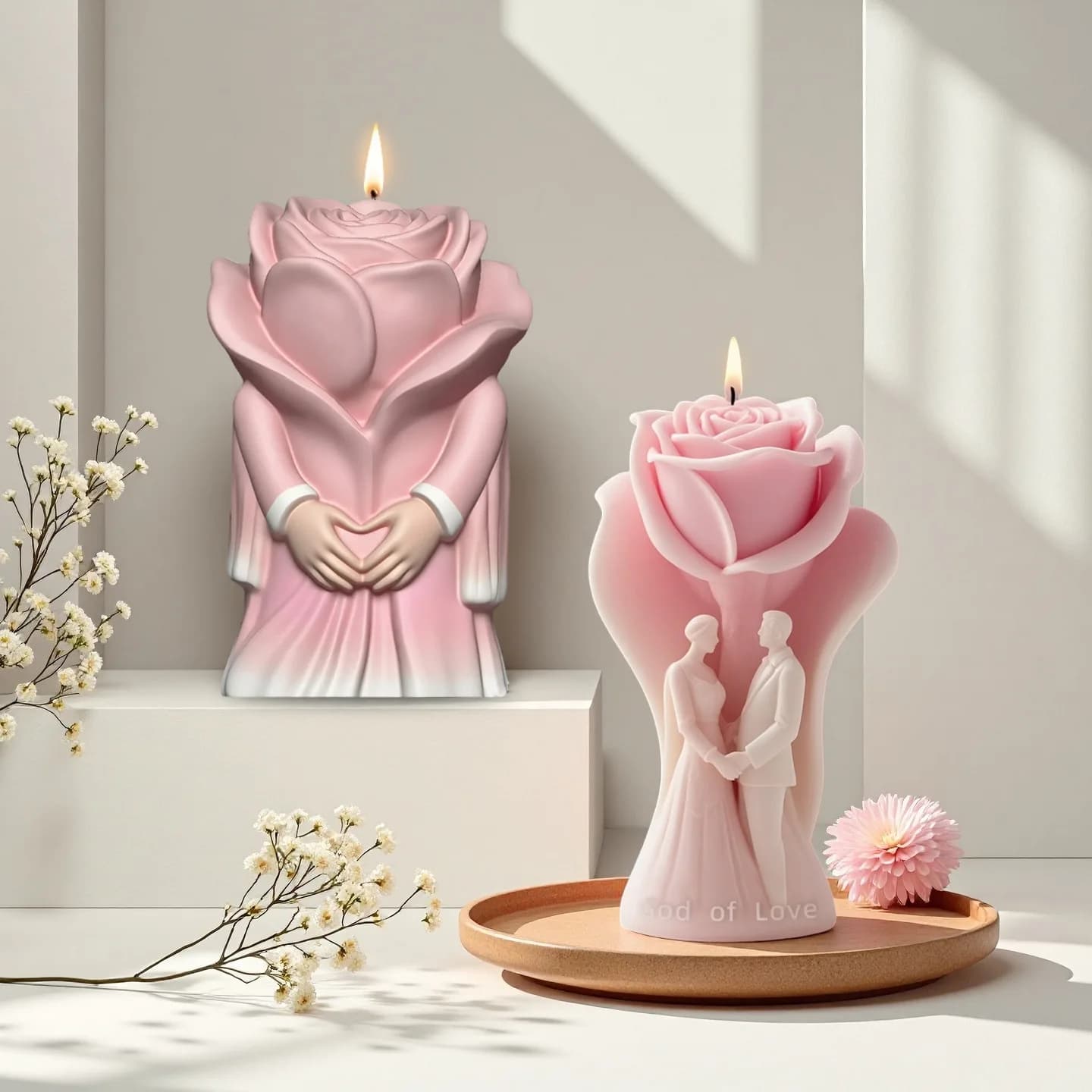 DIY Rose Love Aromatherapy Candle Mold 3D Couple Fragrance Gypsum Silicone Mold Valentine's Day Candle Decoration Accessories