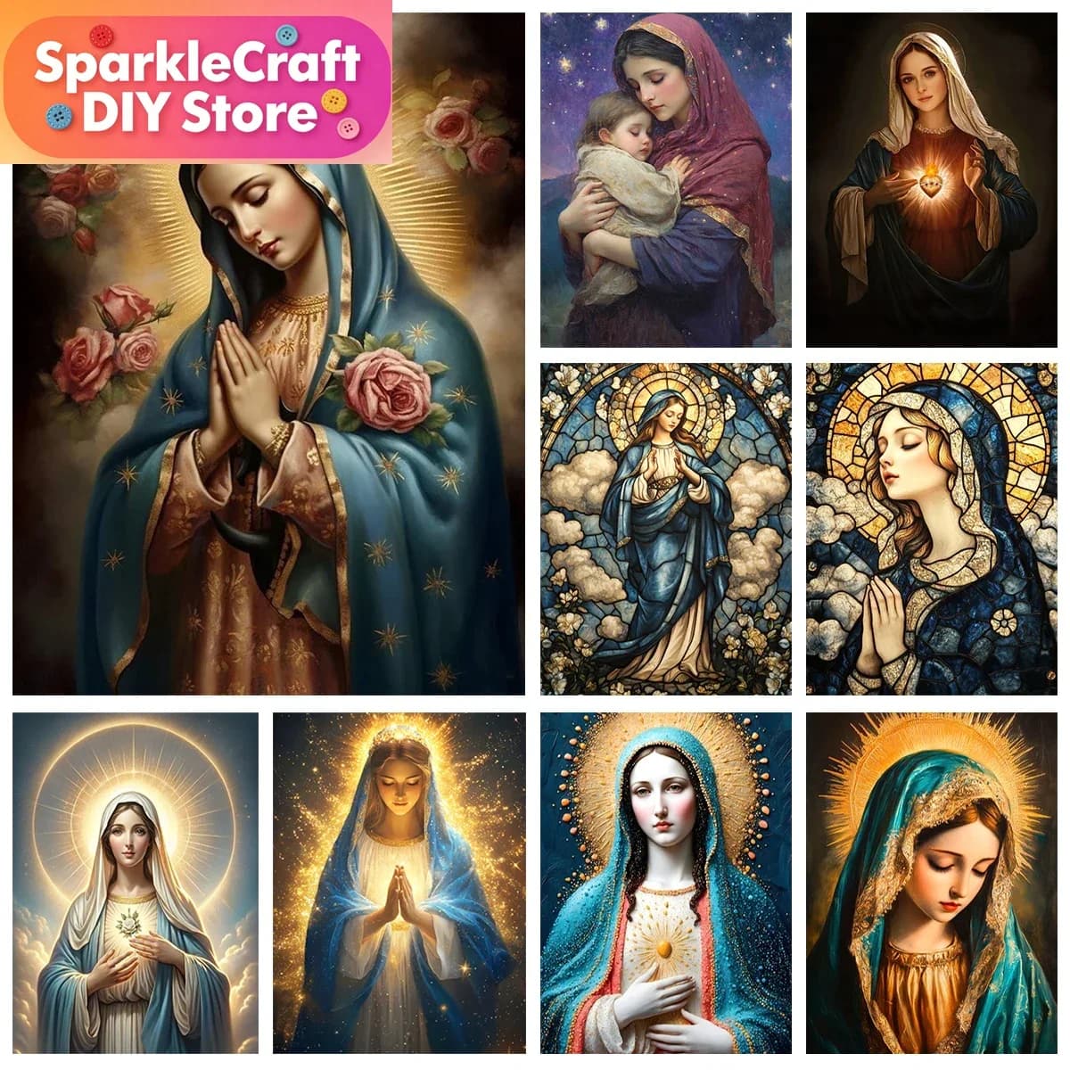 1pc frameless Virgin Mary Diy Diamond Painting Christian Figures Mosaic Painting Handmade Diamond Embroidery Home Wall Decor