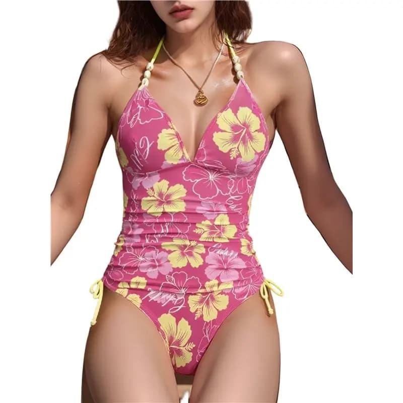ABME Women's Spaghetti Strap Tankini Swimsuits V Neck Tie Side Thong Bikini Swimsuits 2 Piece
