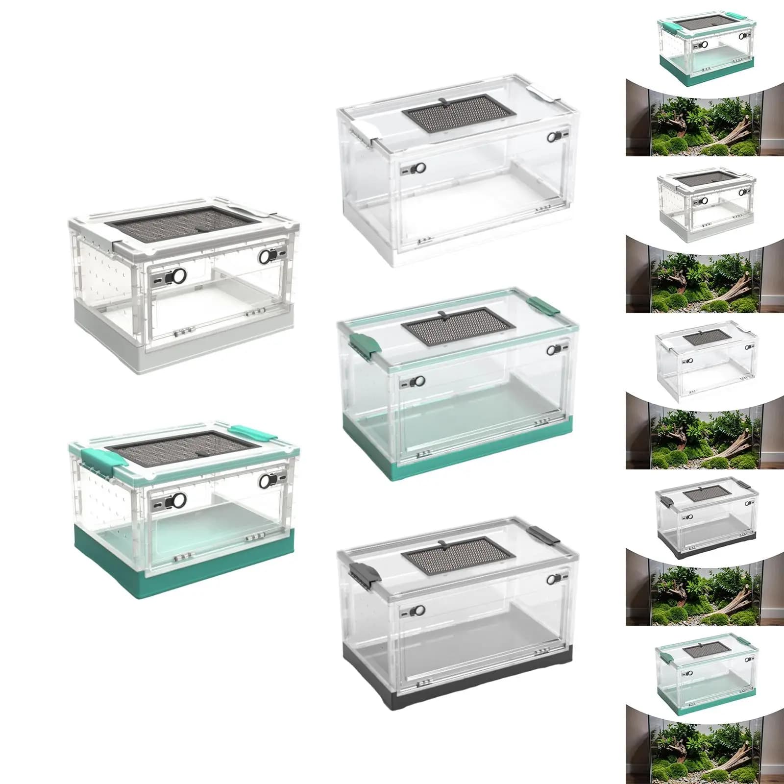 Serbatoio per rettili pieghevole trasparente Serbatoio per allevamento Habitat Manopola anteriore multifunzionale Porta Custodia per animali domestici da tavolo Scatola ventilata