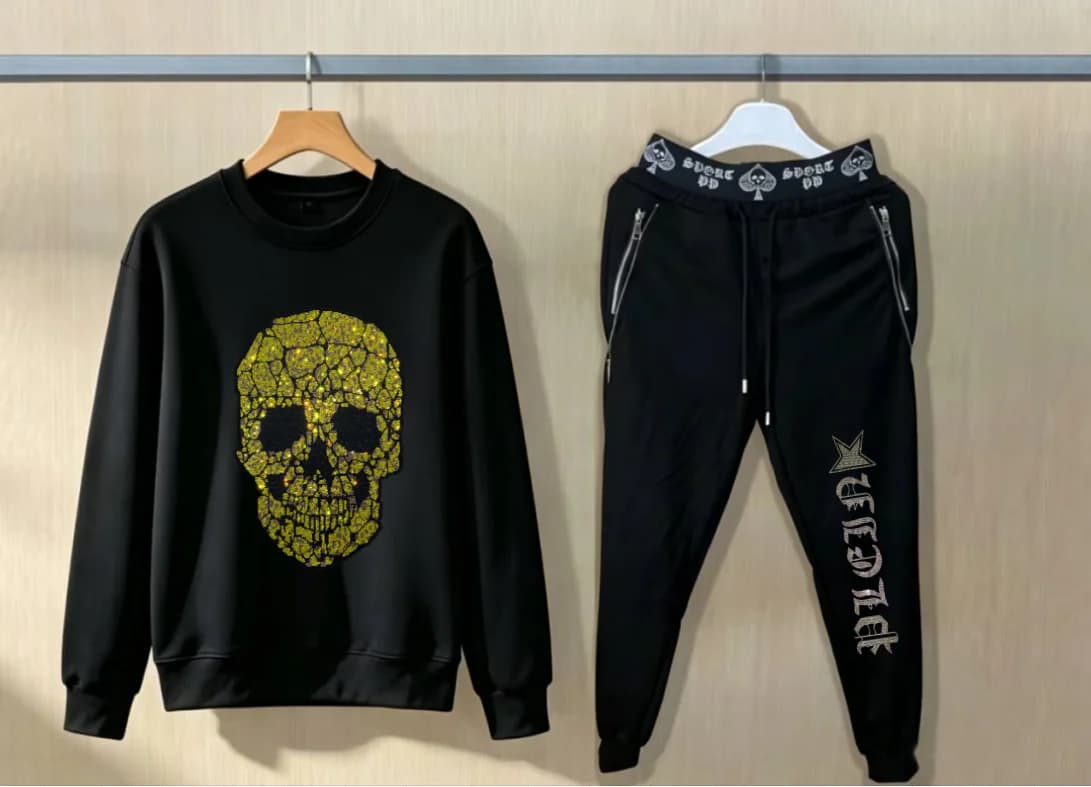 Man Hip Hop Luxury Oversize Rhinestone Hoodie Set Fashion Street Tracksuit Outfit