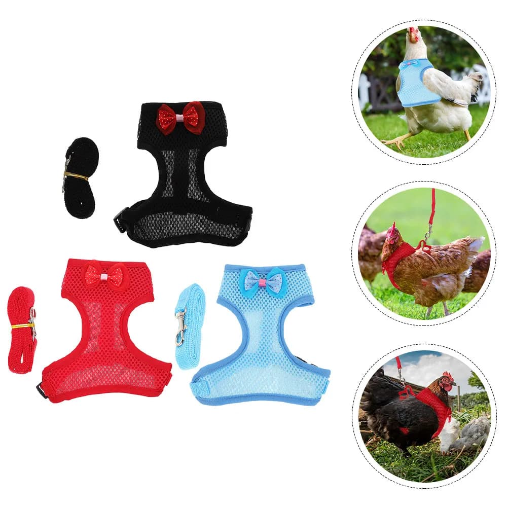 Set di 3 Pettorine per Galline con Guinzaglio, Corde di Trazione Premium in Tessuto per Polli e Galli, Leggere, Anti-Smarrimento, con Cinghia di Trazione sul Petto