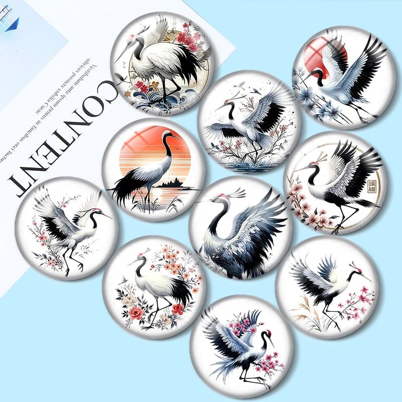 Chinese Crane Pattern 12/18/20/25mm glass cabochon bracelet pendant rings for jewelry demo earrings back Making findings